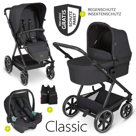 ABC Design 3in1 Kinderwagen-Set Vicon 4 - inkl. Babywanne, Autositz Tulip, Sportsitz und Zubehörpaket - Classic Edition - Ink