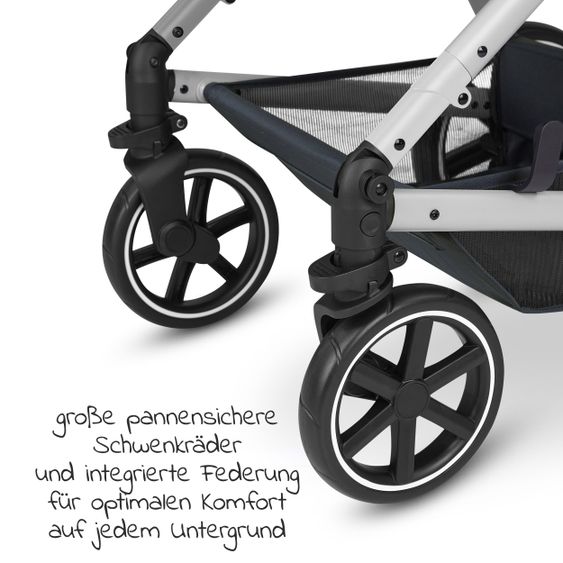 ABC Design Set passeggino 3in1 Vicon 4 - incluso navicella, seggiolino auto Tulip, seggiolino sportivo e pacchetto accessori - Classic Edition - Lago