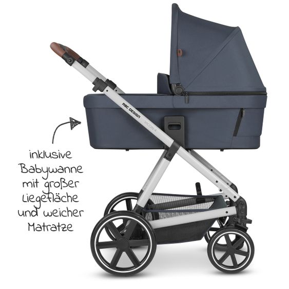 ABC Design Set passeggino 3in1 Vicon 4 - incluso navicella, seggiolino auto Tulip, seggiolino sportivo e pacchetto accessori - Classic Edition - Lago