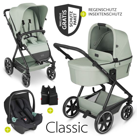 ABC Design 3in1 Kinderwagen-Set Vicon 4 - inkl. Babywanne, Autositz Tulip, Sportsitz und Zubehörpaket - Classic Edition - Pine