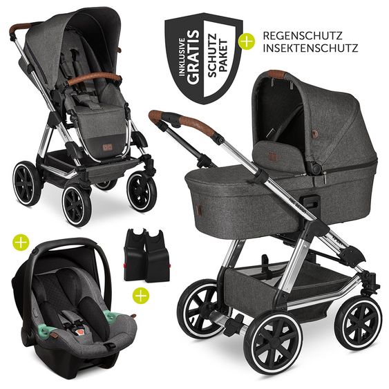 ABC Design 3in1 Kinderwagen-Set Viper 4 - Diamond Edition - inkl. Babyschale Tulip & XXL Zubehörpaket - Asphalt
