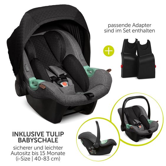 ABC Design 3in1 Kinderwagen-Set Viper 4 - Diamond Edition - inkl. Babyschale Tulip & XXL Zubehörpaket - Asphalt