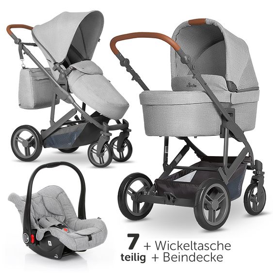 ABC Design 3in1 Catania 4 stroller set - incl. baby bath, car seat, changing bag & leg cover - Woven Grey