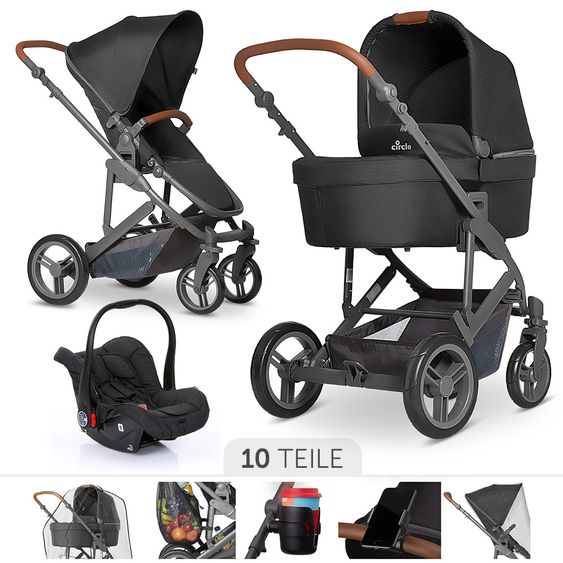 ABC Design 3in1 Kinderwagenset Catania 4 - inkl. Babywanne, Autositz & XXL Zubehörpaket - Woven Black
