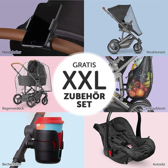 ABC Design 3in1 Kinderwagenset Catania 4 - inkl. Babywanne, Autositz & XXL Zubehörpaket - Woven Black