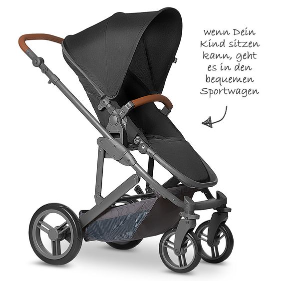 ABC Design 3in1 Kinderwagenset Catania 4 - inkl. Babywanne, Autositz & XXL Zubehörpaket - Woven Black