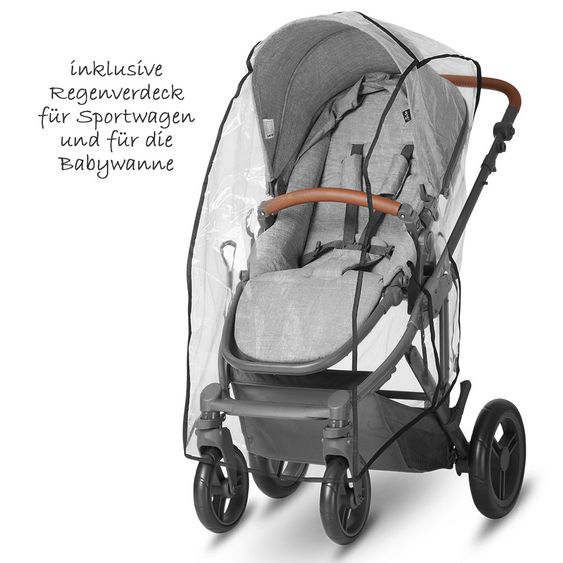 ABC Design Set passeggino Catania 4 3in1 - include navicella, seggiolino auto e pacchetto accessori XXL - Grigio Tessuto