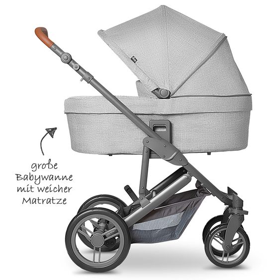 ABC Design Set passeggino Catania 4 3in1 - include navicella, seggiolino auto e pacchetto accessori XXL - Grigio Tessuto