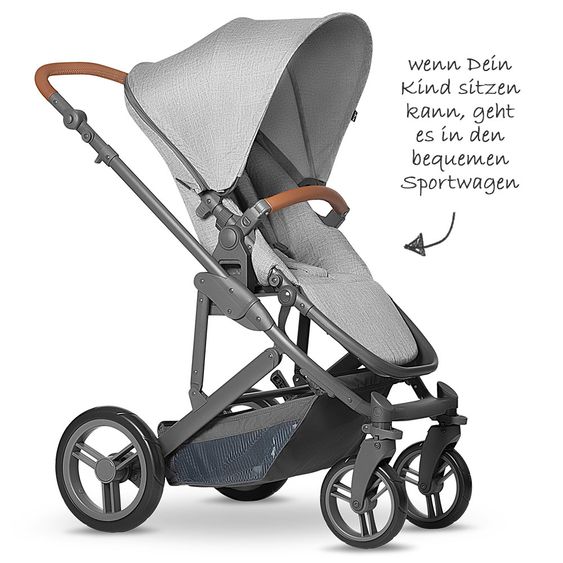 ABC Design Set passeggino Catania 4 3in1 - include navicella, seggiolino auto e pacchetto accessori XXL - Grigio Tessuto