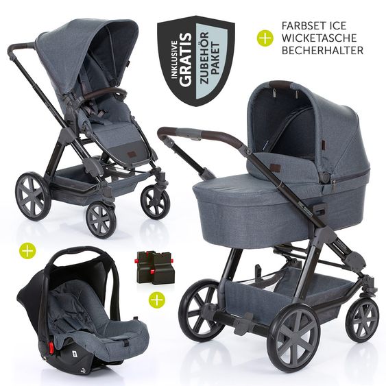 ABC Design 3in1 stroller set Condor 4 - incl. car seat, baby bath, sport seat, change color set Ice & accessories package - Mountain