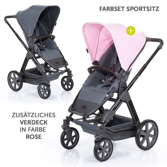 ABC Design 3in1 Kinderwagenset Condor 4 - inkl. Autositz, Babywanne, Sportsitz, Wechsel-Farbset Rose & Zubehörpaket - Mountain