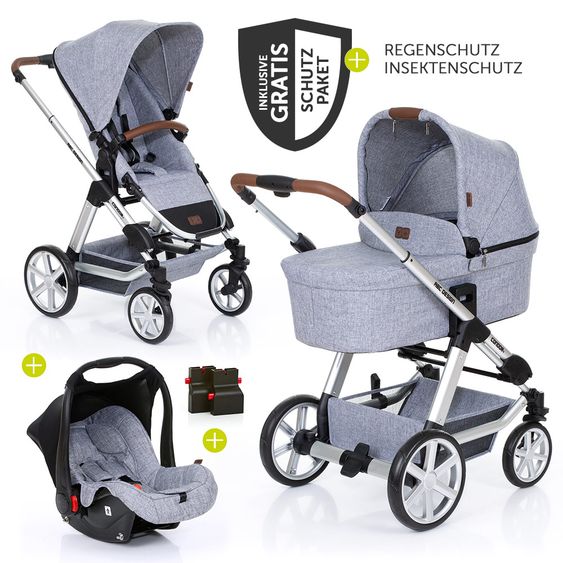 ABC Design 3in1 Kinderwagenset Condor 4 - inkl. Babywanne, Sportsitz, Babyschale & Zubehörpaket - Graphite Grey