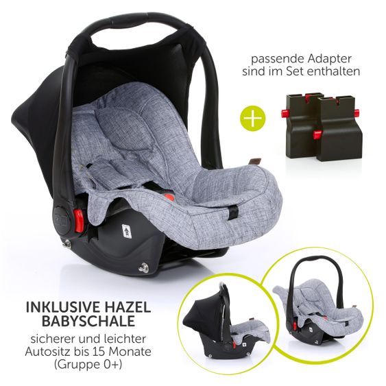 ABC Design 3in1 Kinderwagenset Condor 4 - inkl. Babywanne, Sportsitz, Babyschale & Zubehörpaket - Graphite Grey