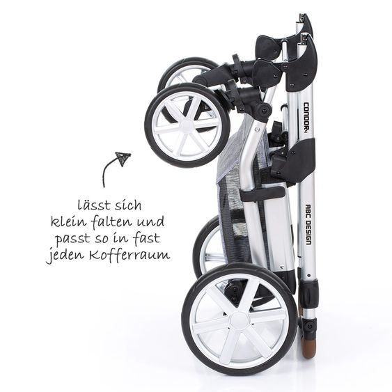 ABC Design 3in1 Kinderwagenset Condor 4 - inkl. Babywanne, Sportsitz, Babyschale & Zubehörpaket - Graphite Grey