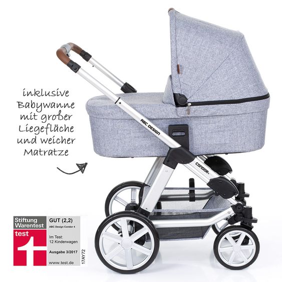 ABC Design 3in1 Kinderwagenset Condor 4 - inkl. Babywanne, Sportsitz, Babyschale & Zubehörpaket - Graphite Grey