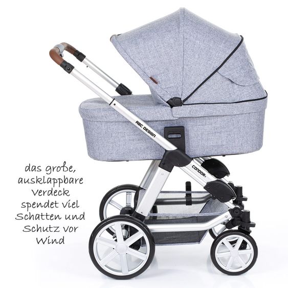 ABC Design 3in1 Kinderwagenset Condor 4 - inkl. Babywanne, Sportsitz, Babyschale & Zubehörpaket - Graphite Grey