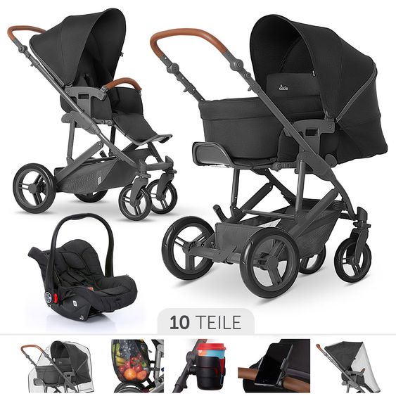ABC Design 3in1 Kinderwagenset Merano 4 - inkl. Babywanne, Autositz & XXL Zubehörpaket - Woven Black