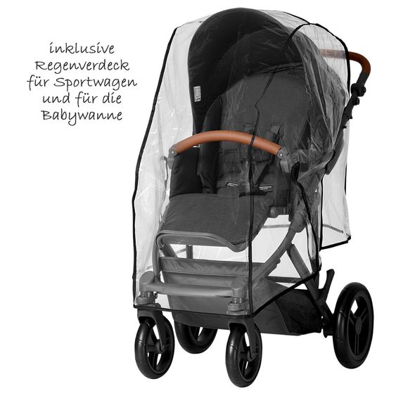 ABC Design 3in1 Kinderwagenset Merano 4 - inkl. Babywanne, Autositz & XXL Zubehörpaket - Woven Black