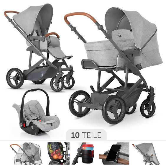 ABC Design 3in1 Kinderwagenset Merano 4 - inkl. Babywanne, Autositz & XXL Zubehörpaket - Woven Grey
