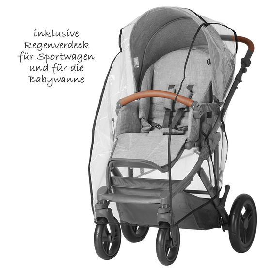 ABC Design 3in1 Kinderwagenset Merano 4 - inkl. Babywanne, Autositz & XXL Zubehörpaket - Woven Grey