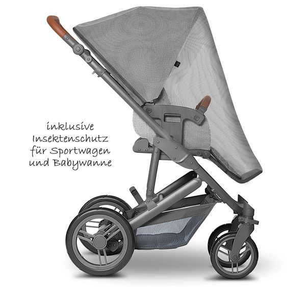 ABC Design 3in1 Kinderwagenset Merano 4 - inkl. Babywanne, Autositz & XXL Zubehörpaket - Woven Grey