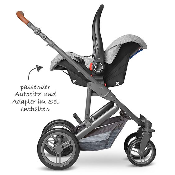 ABC Design 3in1 Kinderwagenset Merano 4 - inkl. Babywanne, Autositz & XXL Zubehörpaket - Woven Grey
