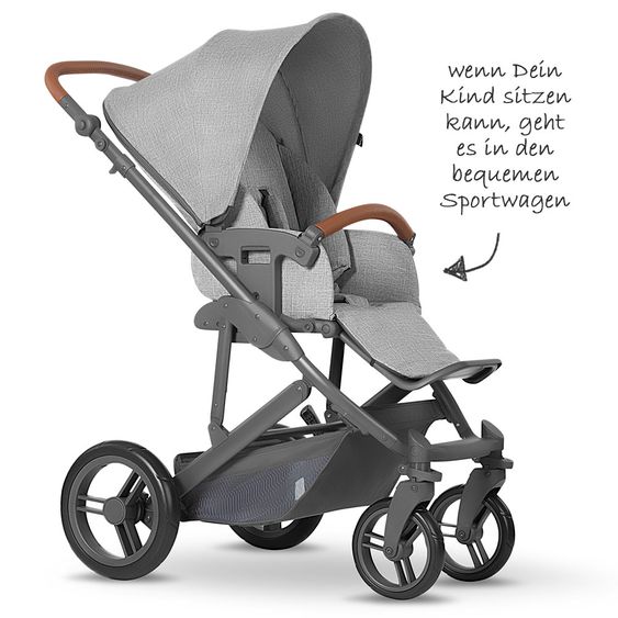 ABC Design 3in1 Kinderwagenset Merano 4 - inkl. Babywanne, Autositz & XXL Zubehörpaket - Woven Grey
