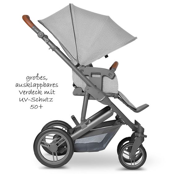 ABC Design 3in1 Kinderwagenset Merano 4 - inkl. Babywanne, Autositz & XXL Zubehörpaket - Woven Grey