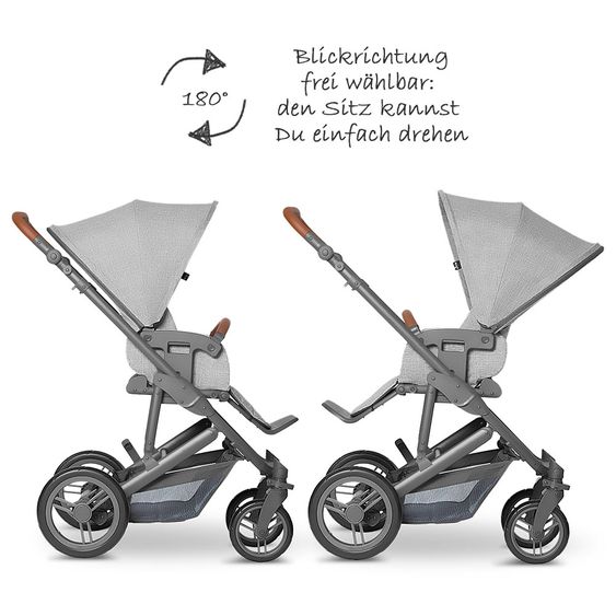 ABC Design 3in1 Kinderwagenset Merano 4 - inkl. Babywanne, Autositz & XXL Zubehörpaket - Woven Grey