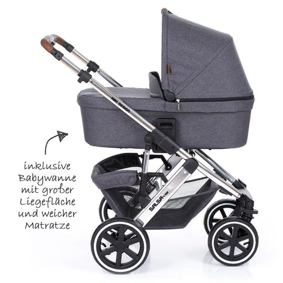 ABC Design 3in1 Kinderwagenset Salsa 4 Air - Diamond Special Edition - inkl. Babywanne, Babyschale & Zubehörpaket - Asphalt