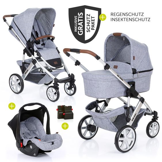 ABC Design 3in1 Kinderwagenset Salsa 4 - inkl. Babywanne, Sportsitz, Babyschale & Zubehörpaket - Graphite Grey