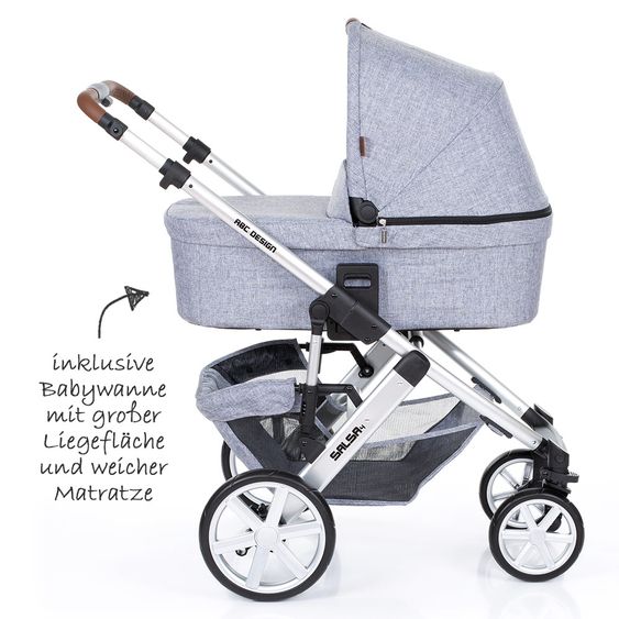 ABC Design 3in1 Kinderwagenset Salsa 4 - inkl. Babywanne, Sportsitz, Babyschale & Zubehörpaket - Graphite Grey
