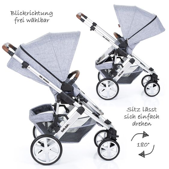 ABC Design 3in1 Kinderwagenset Salsa 4 - inkl. Babywanne, Sportsitz, Babyschale & Zubehörpaket - Graphite Grey
