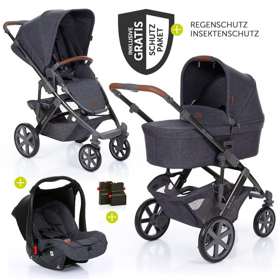 ABC Design 3in1 Kinderwagenset Salsa 4 - inkl. Babywanne, Sportsitz, Babyschale & Zubehörpaket - Street