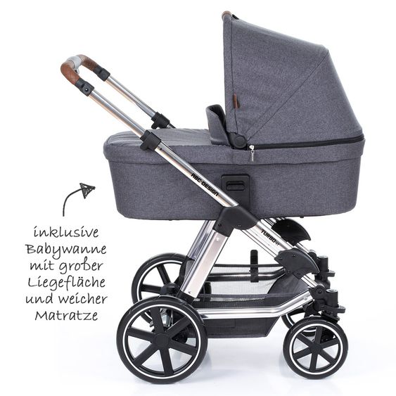 ABC Design Set di passeggini 3in1 Turbo 4 T - Diamond Special Edition - inclusi navicella, marsupio e pacchetto accessori - Asfalto