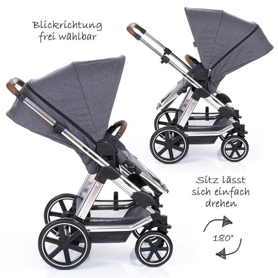 ABC Design Set di passeggini 3in1 Turbo 4 T - Diamond Special Edition - inclusi navicella, marsupio e pacchetto accessori - Asfalto