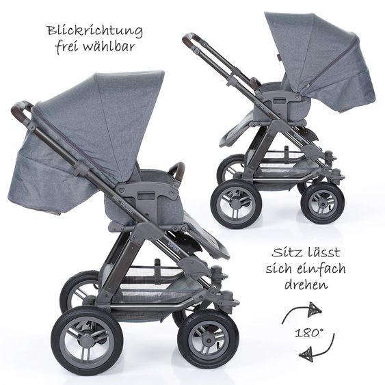 ABC Design 3in1 Kinderwagenset Viper 4 mit Lufträdern - inkl. Autositz, Babywanne, Wechsel-Farbset Ice & Zubehörpaket - Mountain