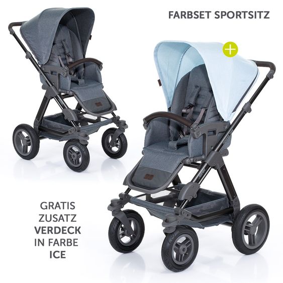 ABC Design 3in1 Kinderwagenset Viper 4 mit Lufträdern - inkl. Autositz, Babywanne, Wechsel-Farbset Ice & Zubehörpaket - Mountain