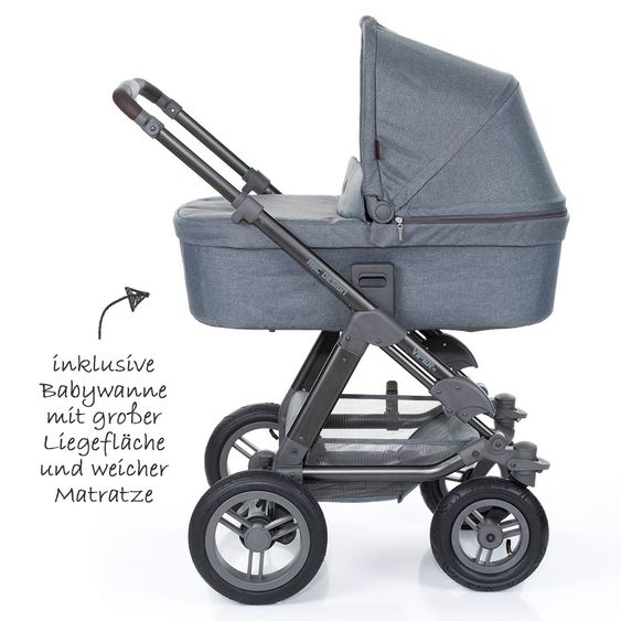 ABC Design 3in1 Kinderwagenset Viper 4 mit Lufträdern - inkl. Autositz, Babywanne, Wechsel-Farbset Ice & Zubehörpaket - Mountain