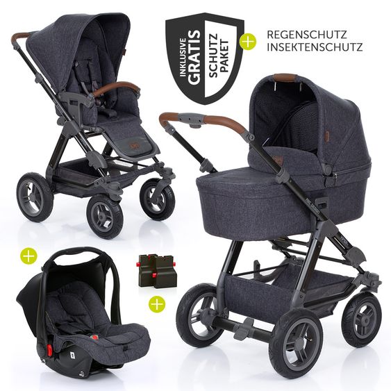 ABC Design 3in1 Kinderwagenset Viper 4 mit Lufträdern - inkl. Babywanne, Babyschale & Zubehörpaket - Street
