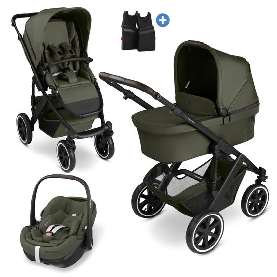 ABC Design 3in1 Kombi-Kinderwagen-Set Salsa 5 Air All in One Set inkl. Maxi Cosi Pebble 360 Pro2, Babywanne, Sportsitz, Adapter - Pure - Avocado