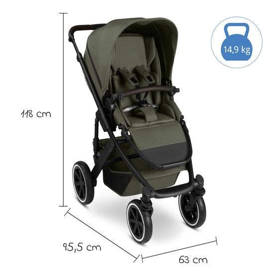 ABC Design 3in1 Kombi-Kinderwagen-Set Salsa 5 Air All in One Set inkl. Maxi Cosi Pebble 360 Pro2, Babywanne, Sportsitz, Adapter - Pure - Avocado