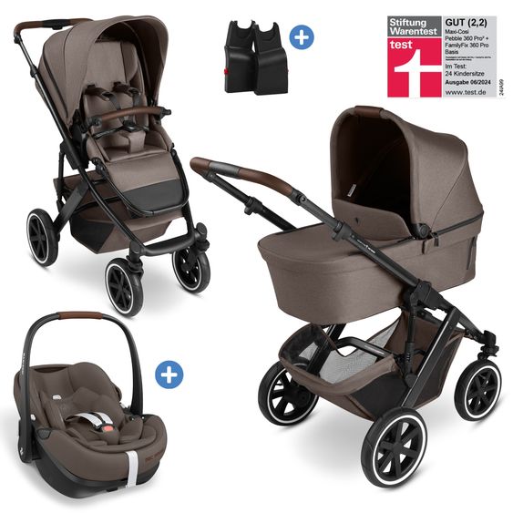 ABC Design 3in1 Kombi-Kinderwagen-Set Salsa 5 Air All in One Set inkl. Maxi Cosi Pebble Pro2, Babywanne, Sportsitz, Adapter - Pure - Nature