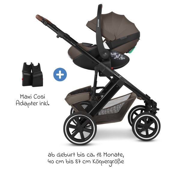 ABC Design 3in1 Kombi-Kinderwagen-Set Salsa 5 Air All in One Set inkl. Maxi Cosi Pebble Pro2, Babywanne, Sportsitz, Adapter - Pure - Nature