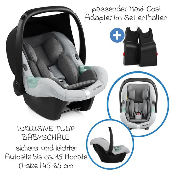 ABC Design 3in1 Combi Stroller Set Salsa 5 Air incl. Carrycot, Seat Unit, Tulip Pearl Infant Car Seat & XXL Accessory Package - Camel