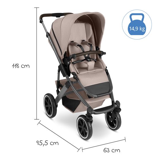 ABC Design 3in1 Combi Stroller Set Salsa 5 Air incl. Carrycot, Seat Unit, Tulip Pearl Infant Car Seat & XXL Accessory Package - Camel