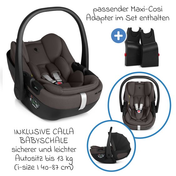 ABC Design 3in1 Combi Stroller Set Salsa Core All in One with foldable carrycot, Calla infant car seat with reclining function, sports seat, adapter incl. accessory pack - Falcon