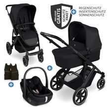 3in1 Kombi-Kinderwagen-Set Salsa Core All in One mit faltbarer Babywanne, Babyschale Calla mit Liegefunktion, Sportsitz,  Adapter inkl. Zubehörpaket - Ink