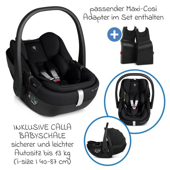 ABC Design 3in1 Combi Stroller Set Salsa Core All in One with foldable carrycot, Calla infant car seat with reclining function, sports seat, adapter incl. accessory pack - Ink