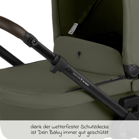 ABC Design 3in1 Kombi-Kinderwagen-Set Salsa Core All in One mit faltbarer Babywanne, Babyschale Calla mit Liegefunktion, Sportsitz,  Adapter inkl. Zubehörpaket - Olive